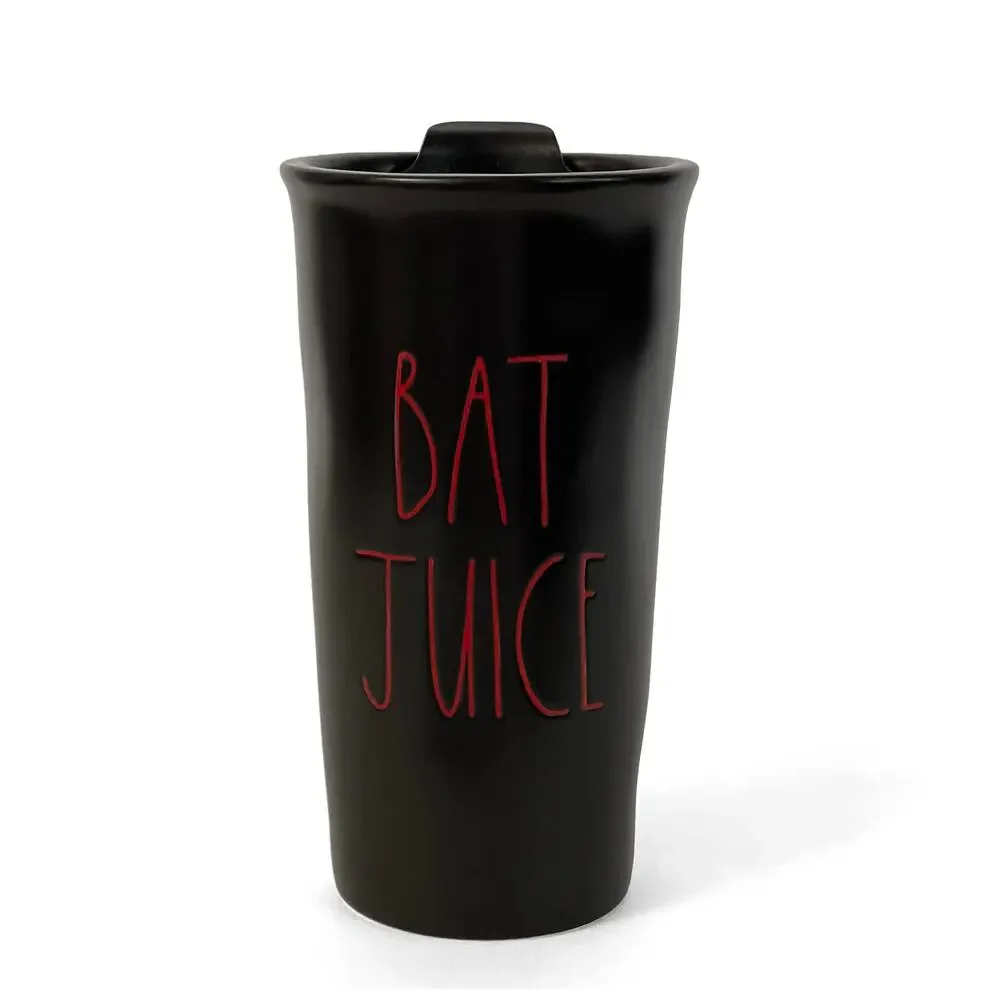 Rae Dunn by Magenta Bat Juice Halloween Travel Tumbler New 12 Oz Black Ceramic